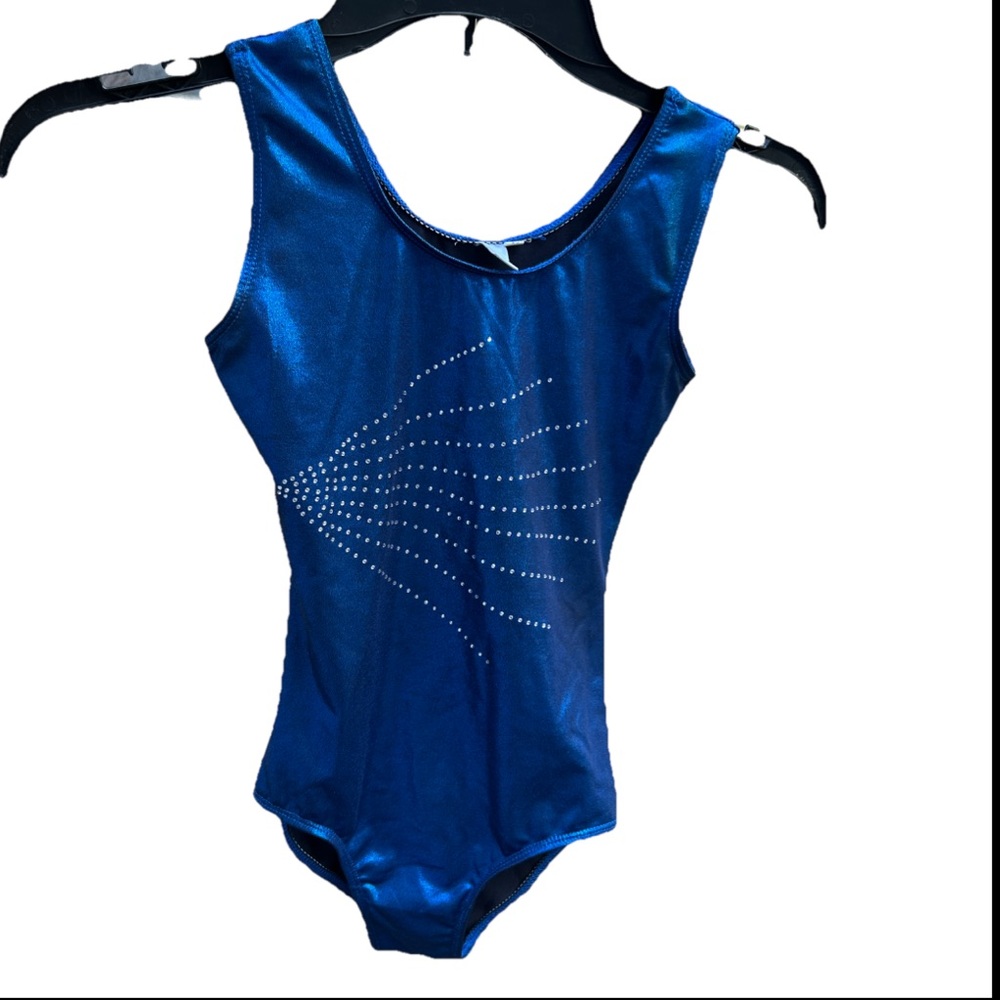 Zkql Metallic Blue Rhinestone  Leotard Size 10 Girls Pretty Dance